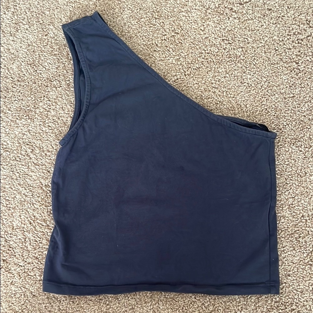 MOTEL One-Shoulder Navy Blue Crop Top